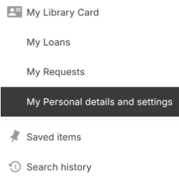Accessing the My Personal details and settings page on YorSearch